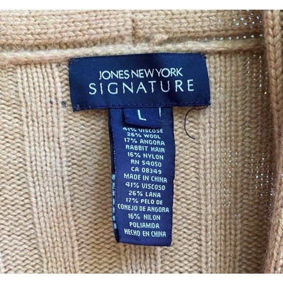 Jones New York Signature Wool-Blend Ribbed Knit Cardigan L Beige One-Button - Picture 11 of 11